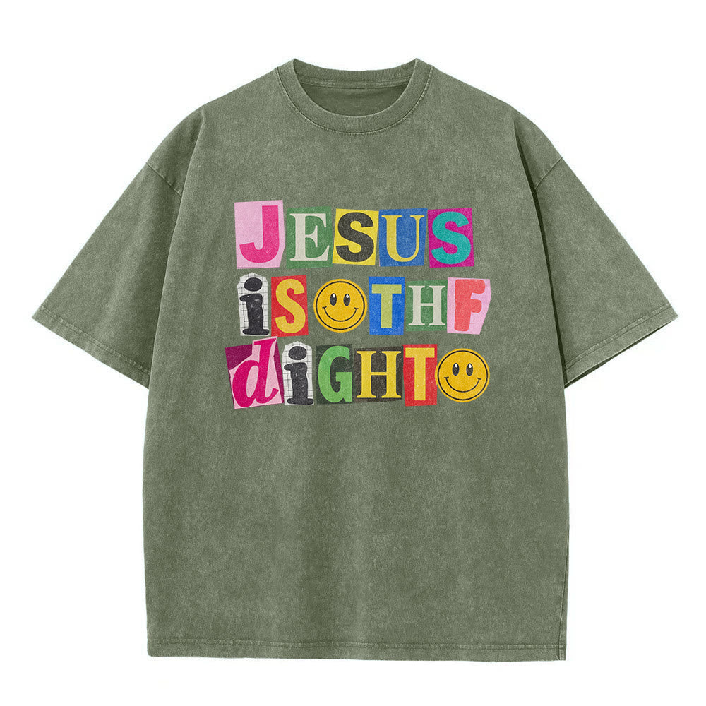 Christianartworkshop Jesus Is The Light Color Block Smile Graphic Washed Unisex T-Shirt