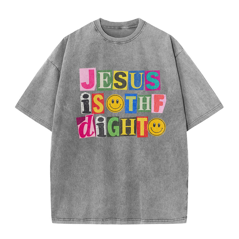 Christianartworkshop Jesus Is The Light Color Block Smile Graphic Washed Unisex T-Shirt