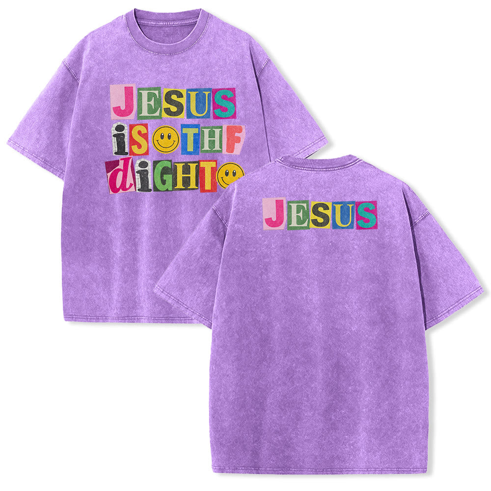 Christianartworkshop Jesus Is The Light Color Block Smile Graphic Washed Unisex T-Shirt