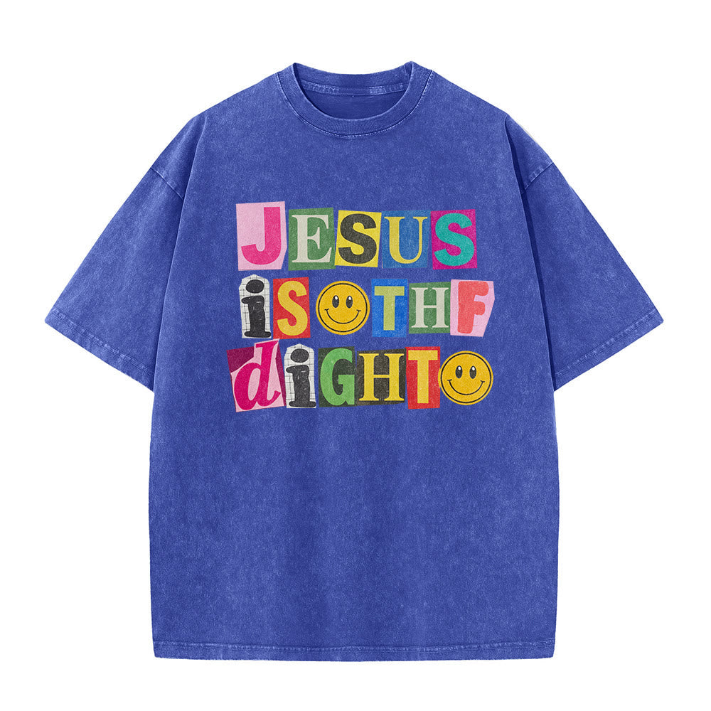 Christianartworkshop Jesus Is The Light Color Block Smile Graphic Washed Unisex T-Shirt