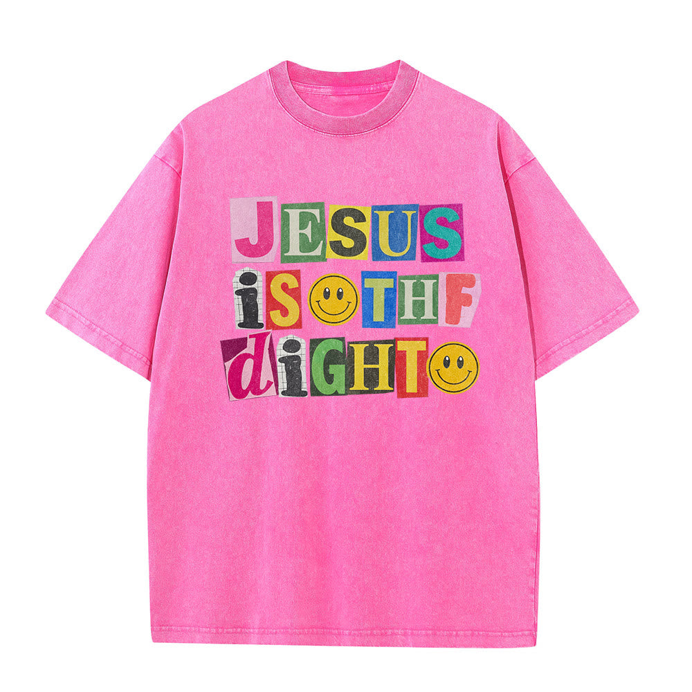 Christianartworkshop Jesus Is The Light Color Block Smile Graphic Washed Unisex T-Shirt