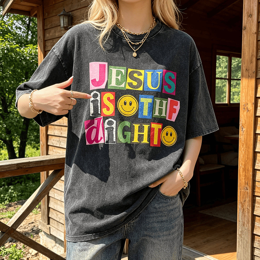 Christianartworkshop Jesus Is The Light Color Block Smile Graphic Washed Unisex T-Shirt