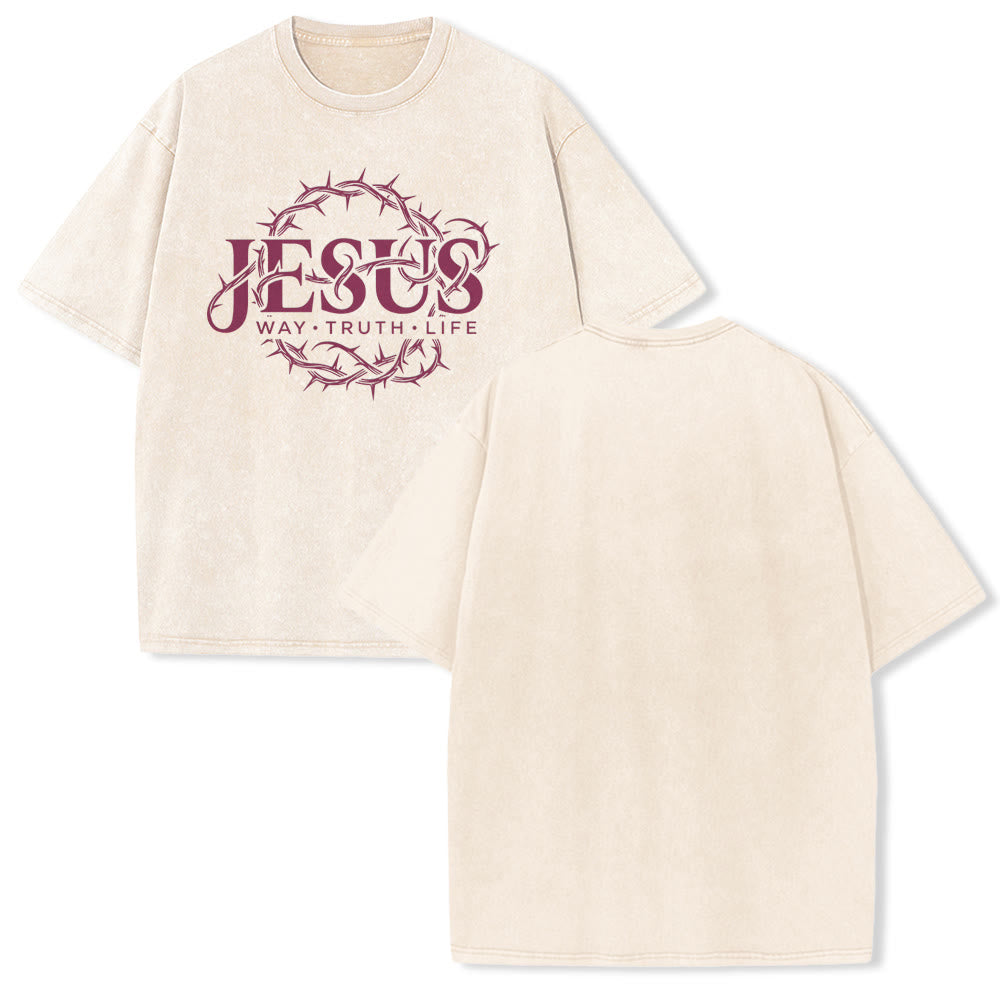 Christianartworkshop Jesus Way Truth Life Crown Of Thorns Circular Graphic Washed Unisex T-Shirt