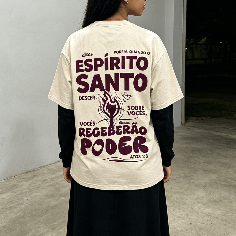 Christianartworkshop Esp铆rito Santo Receber茫o Poder Flame Dove Acts 1 : 8 Back Print Vintage Washed Unisex T-Shirt