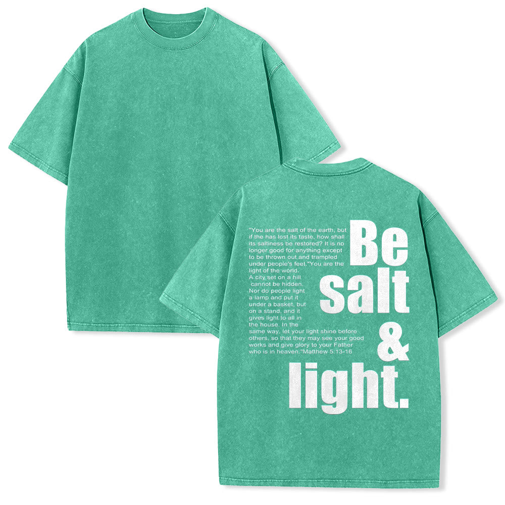 Christianartworkshop Contrast Large Small Font Salt And Light Bible Verse Back Graphic Washed Unisex T-Shirt