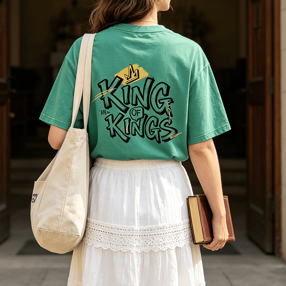 Christianartworkshop King Of Kings Brush Graffiti Crown Back Print Vintage Washed Unisex T-Shirt