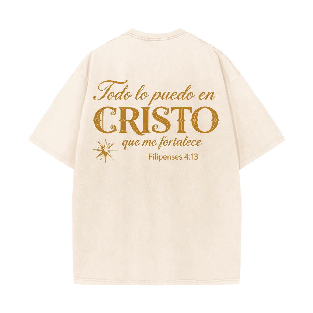 Christianartworkshop Elegant Dual Font Spanish Spiritual Verse Tiny Star Back Washed Unisex T-Shirt