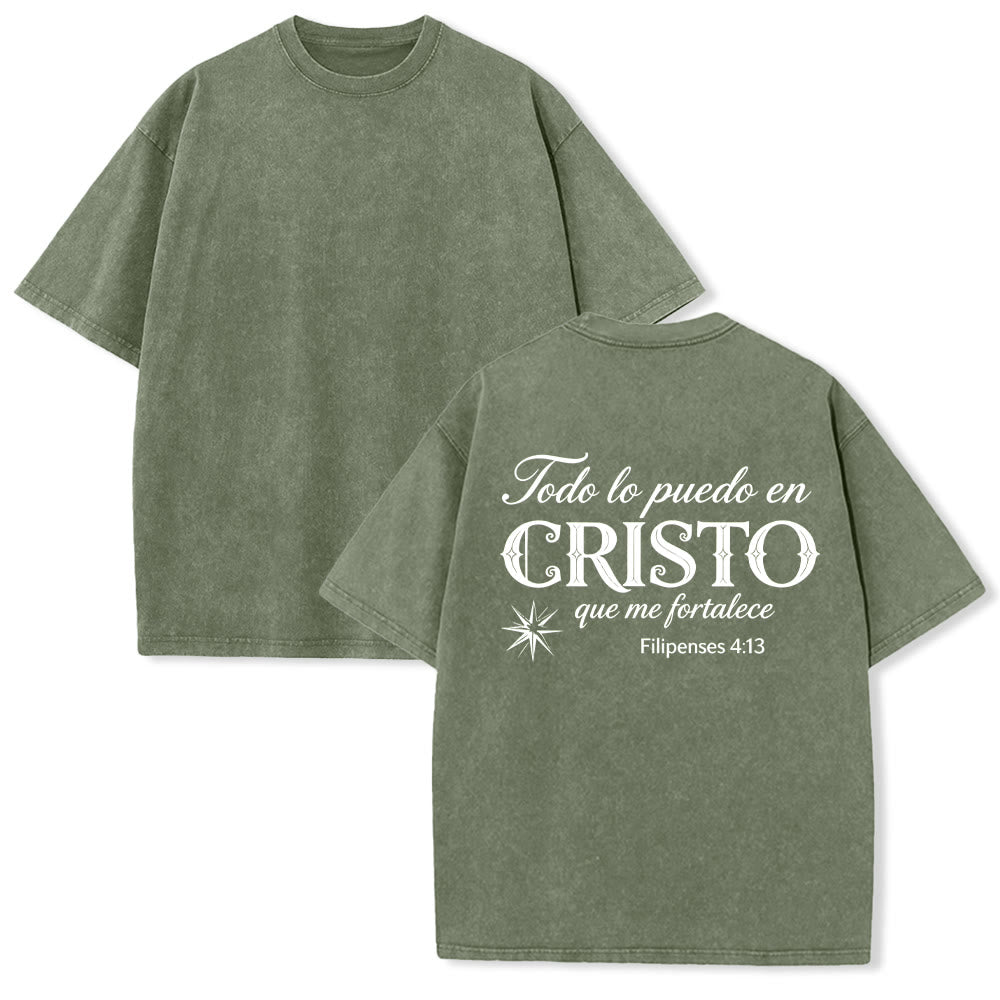 Christianartworkshop Elegant Dual Font Spanish Spiritual Verse Tiny Star Back Washed Unisex T-Shirt