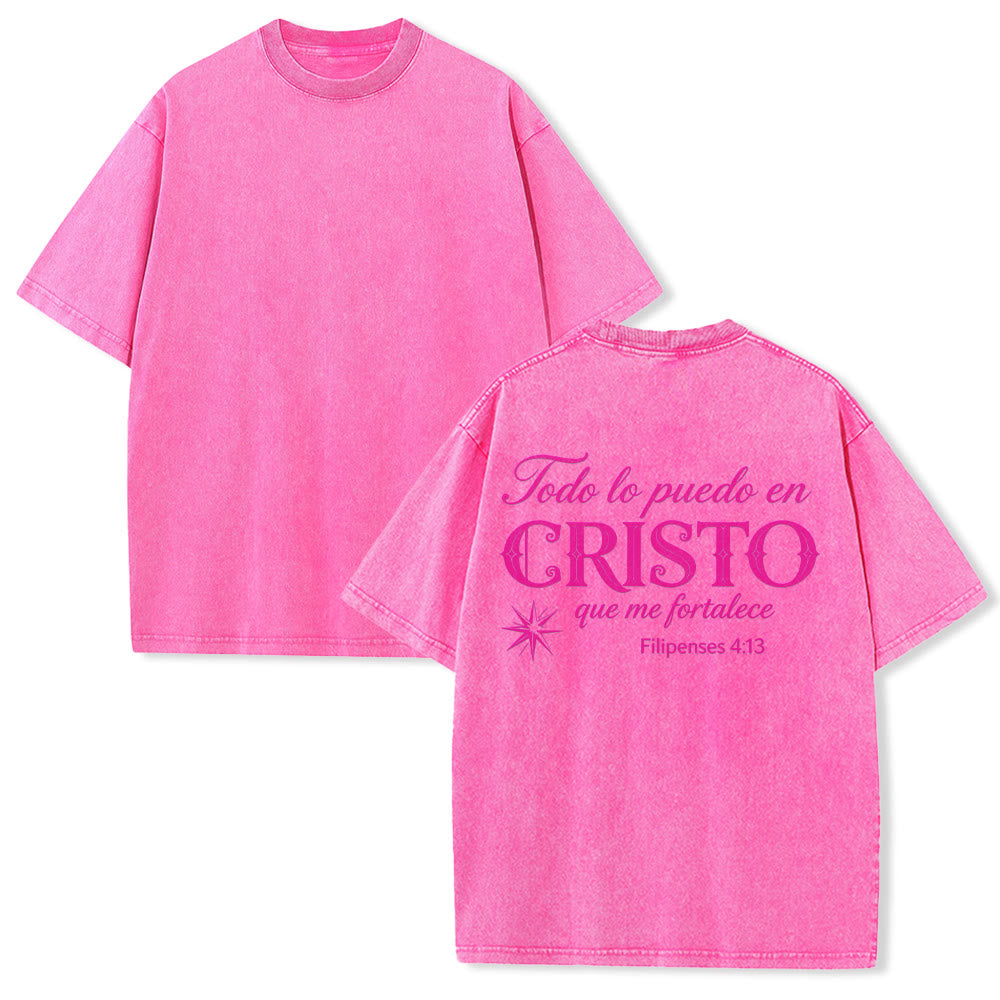 Christianartworkshop Elegant Dual Font Spanish Spiritual Verse Tiny Star Back Washed Unisex T-Shirt