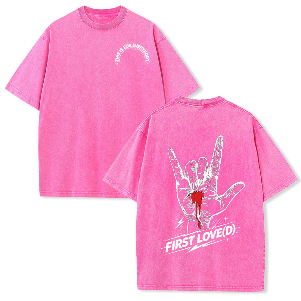Christianartworkshop Grunge Rock Hand Bleeding Heart Graphic Arch Slogan Front Large First Love Letter Back Washed T-Shirt