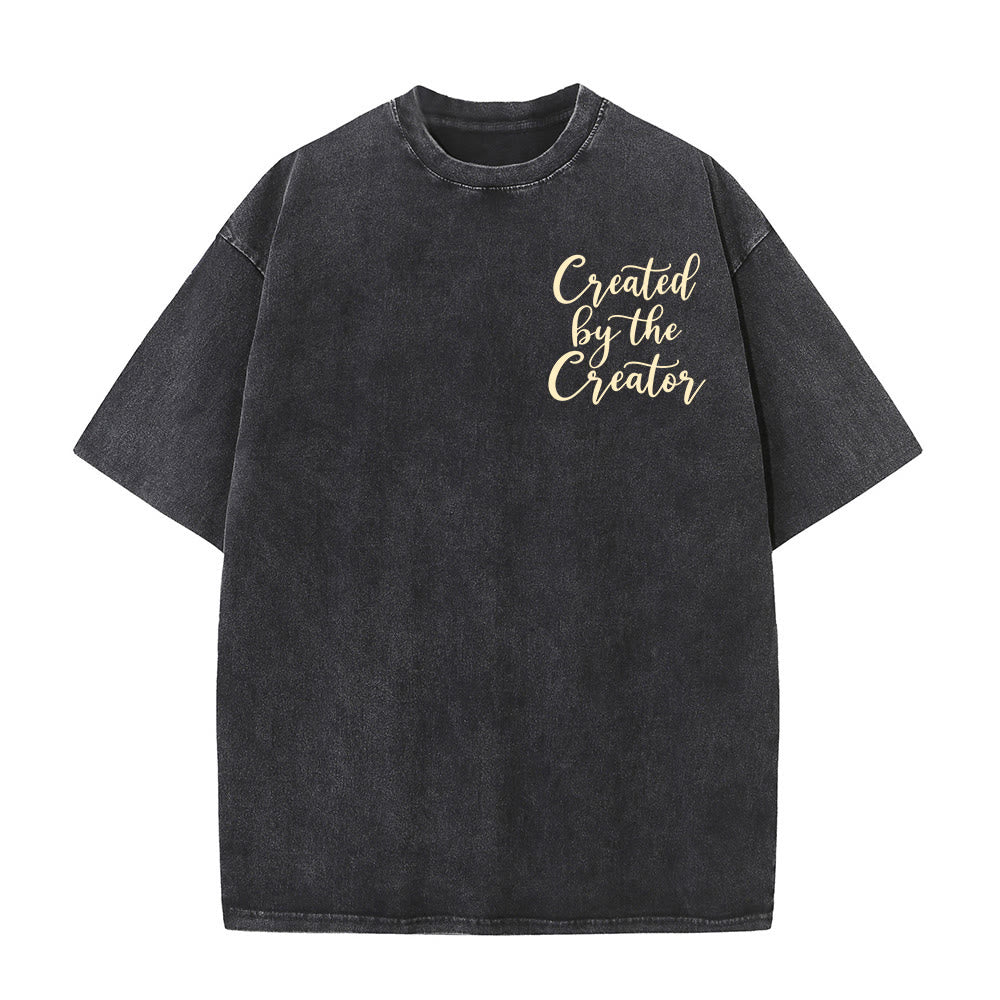 Christianartworkshop Created By The Creator Elegant Cursive Wild Sunflower Bouquet Dual Print Vintage Washed T-Shirt