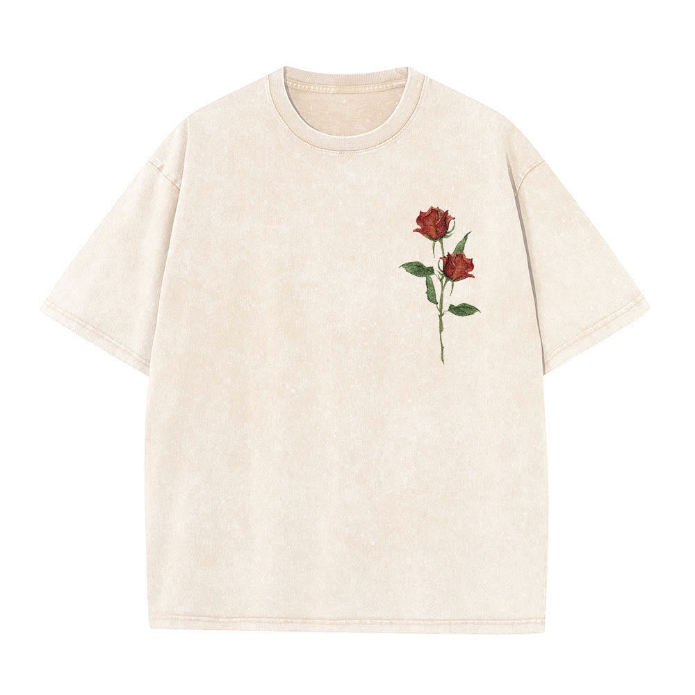 Christianartworkshop Watercolor Two Red Rose Stem The Way The Truth And The Life Scripture Dual Print Vintage Washed T-Shirt