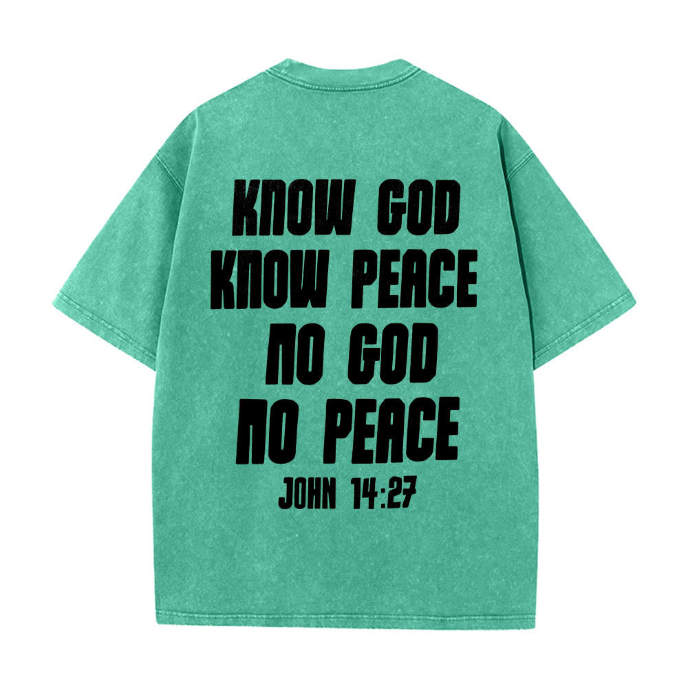 Christianartworkshop Thorn Crown Jesus Bust Front Know God Know Peace John 14:27 Rear Dual Side Print Washed T鈥慡hirt
