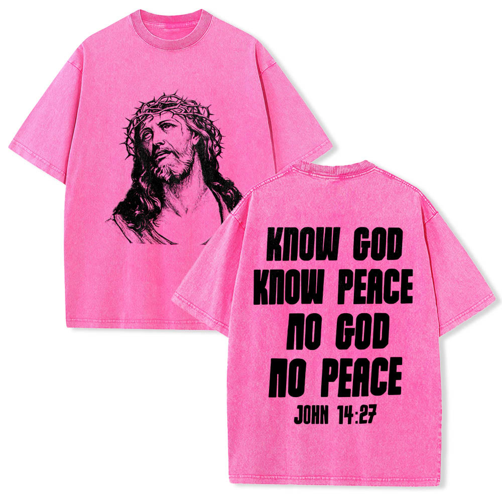 Christianartworkshop Thorn Crown Jesus Bust Front Know God Know Peace John 14:27 Rear Dual Side Print Washed T鈥慡hirt