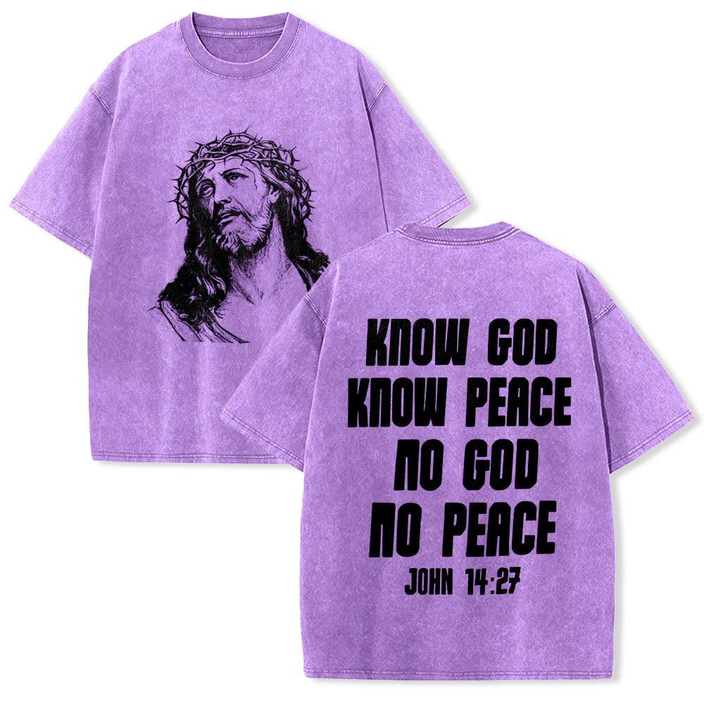 Christianartworkshop Thorn Crown Jesus Bust Front Know God Know Peace John 14:27 Rear Dual Side Print Washed T鈥慡hirt