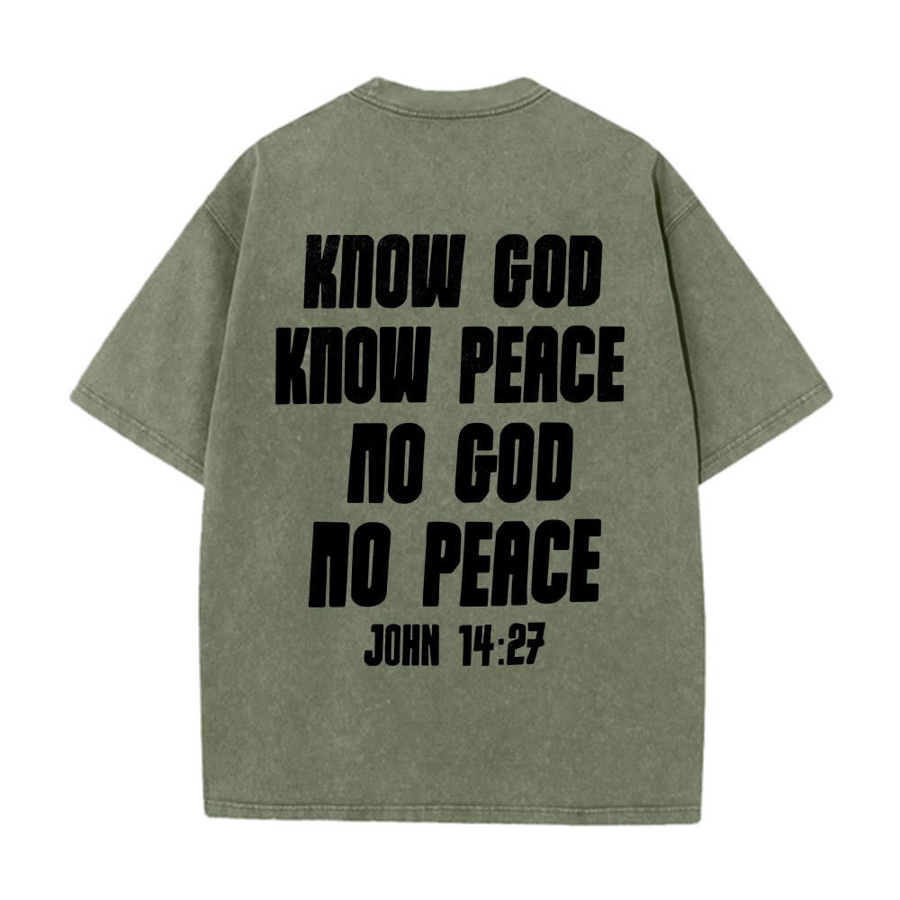 Christianartworkshop Thorn Crown Jesus Bust Front Know God Know Peace John 14:27 Rear Dual Side Print Washed T鈥慡hirt