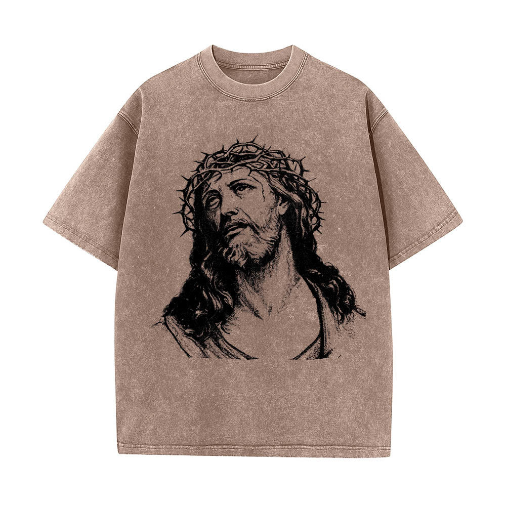 Christianartworkshop Thorn Crown Jesus Bust Front Know God Know Peace John 14:27 Rear Dual Side Print Washed T鈥慡hirt