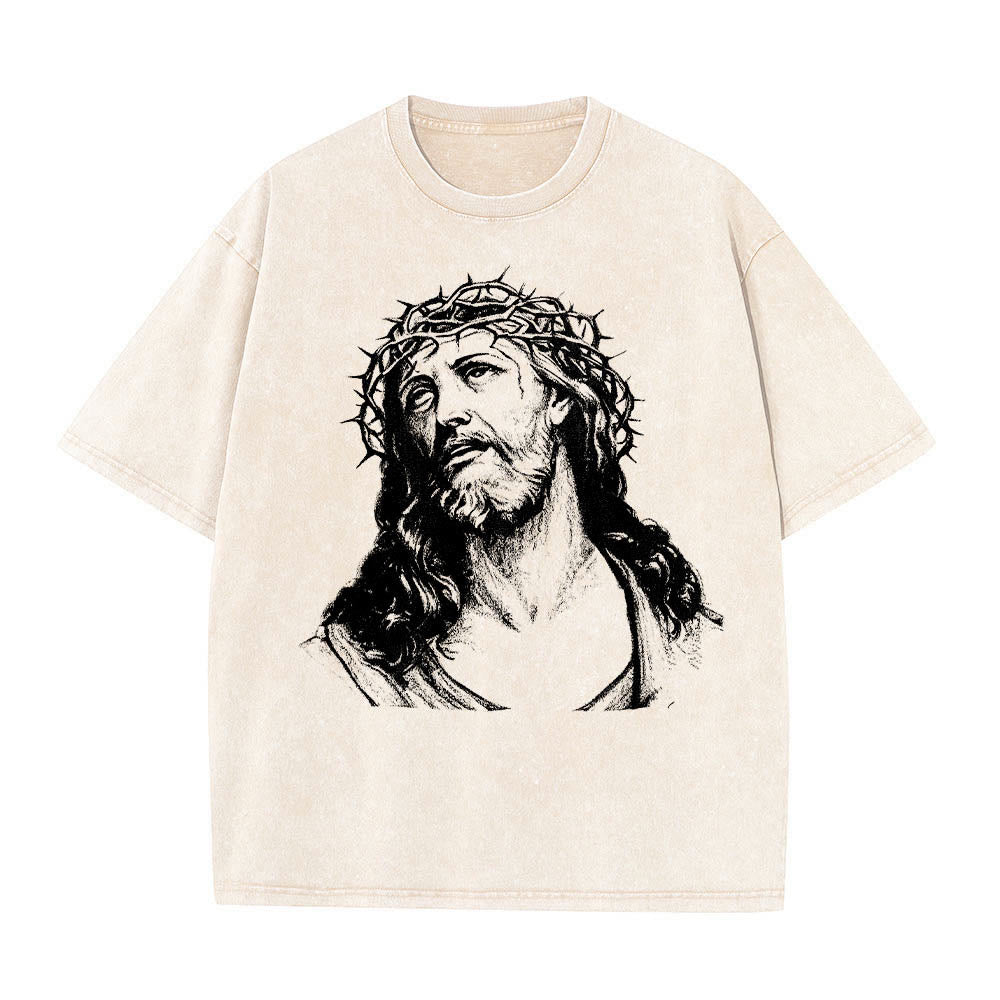 Christianartworkshop Thorn Crown Jesus Bust Front Know God Know Peace John 14:27 Rear Dual Side Print Washed T鈥慡hirt