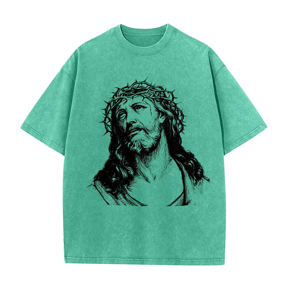Christianartworkshop Thorn Crown Jesus Bust Front Know God Know Peace John 14:27 Rear Dual Side Print Washed T鈥慡hirt