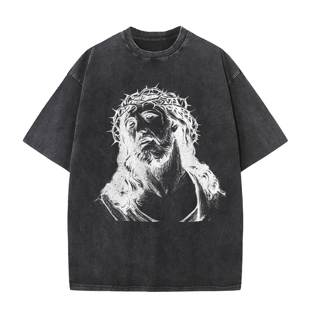 Christianartworkshop Thorn Crown Jesus Bust Front Know God Know Peace John 14:27 Rear Dual Side Print Washed T鈥慡hirt