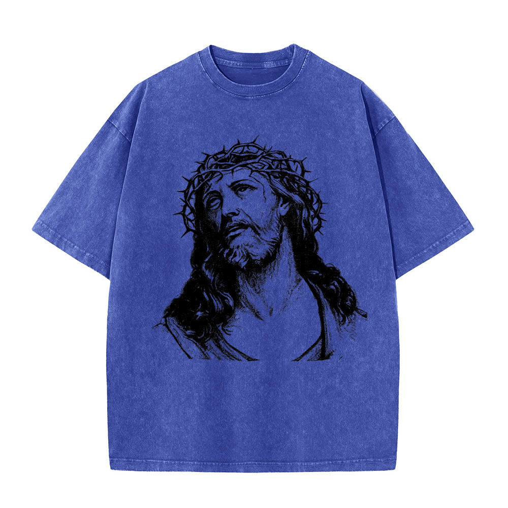Christianartworkshop Thorn Crown Jesus Bust Front Know God Know Peace John 14:27 Rear Dual Side Print Washed T鈥慡hirt