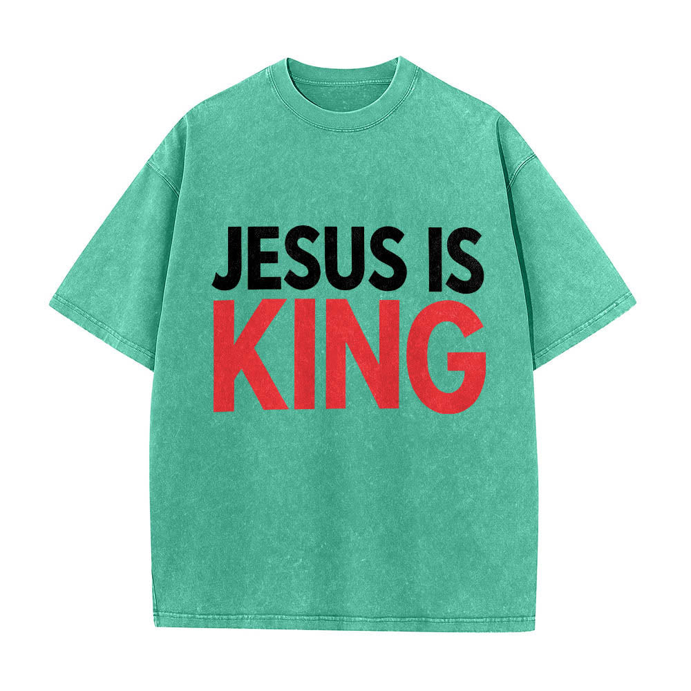 Christianartworkshop Two Tier Bold Block Jesus Is King Front Typography Print Washed T鈥慡hirt