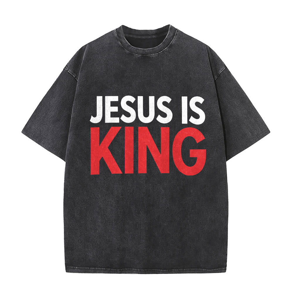 Christianartworkshop Two Tier Bold Block Jesus Is King Front Typography Print Washed T鈥慡hirt