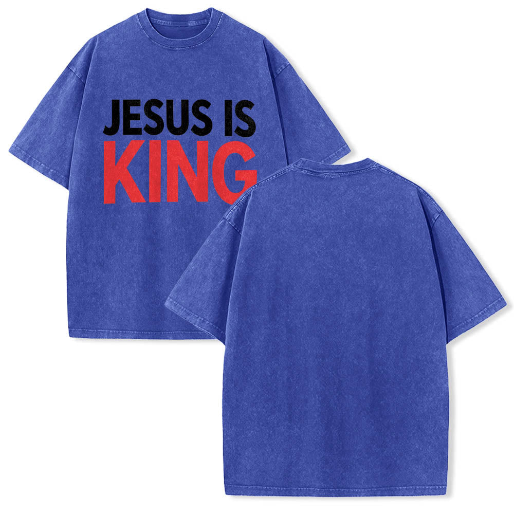 Christianartworkshop Two Tier Bold Block Jesus Is King Front Typography Print Washed T鈥慡hirt