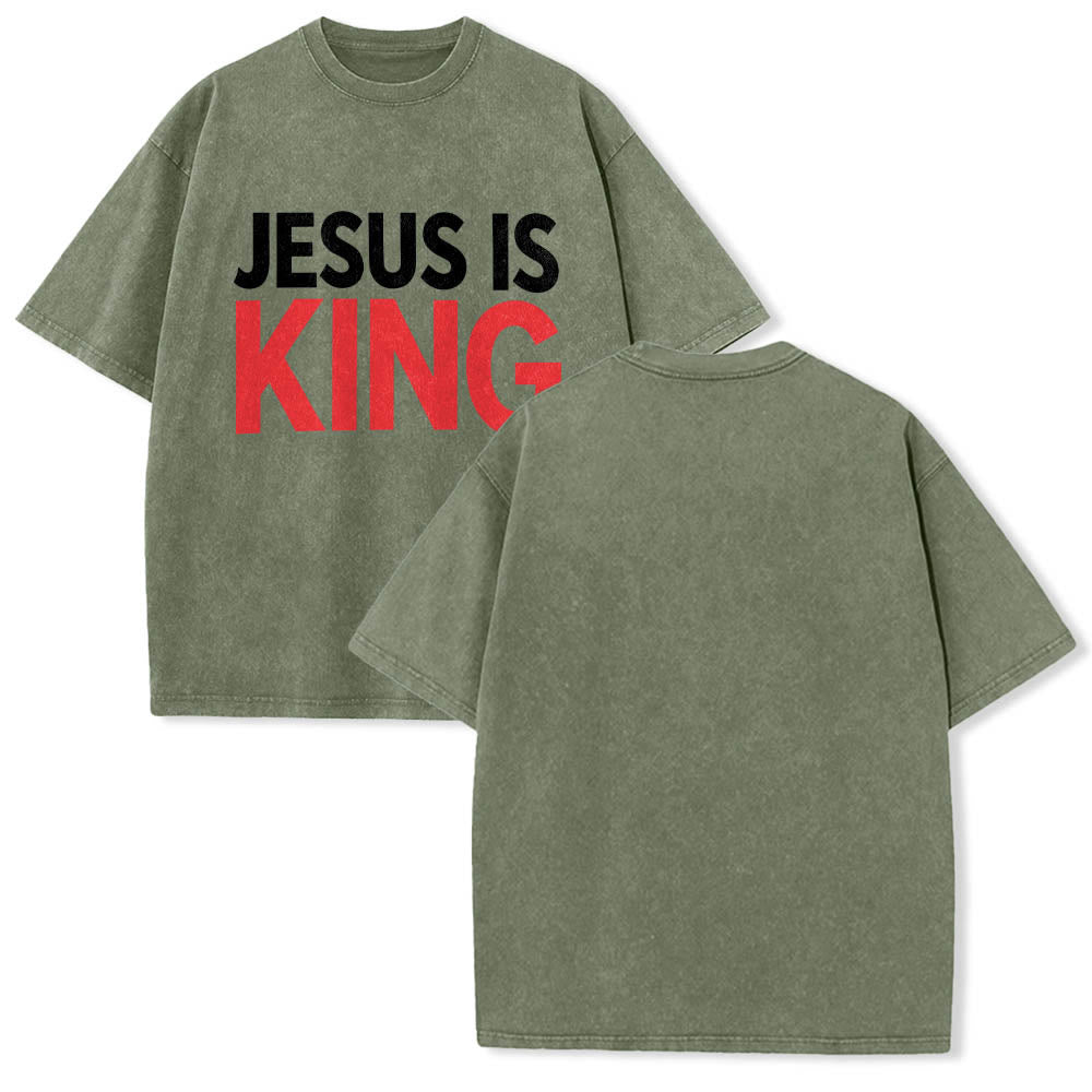 Christianartworkshop Two Tier Bold Block Jesus Is King Front Typography Print Washed T鈥慡hirt
