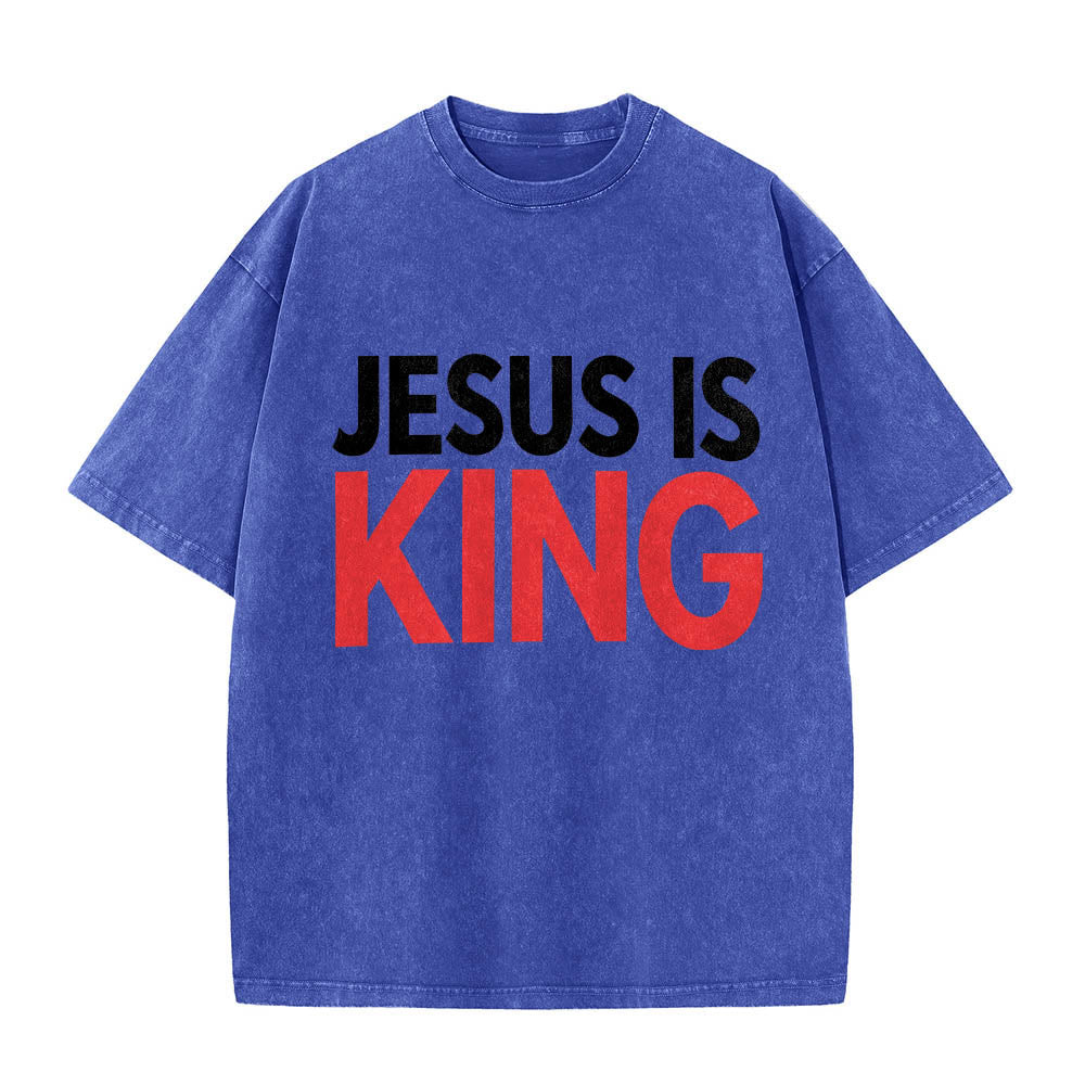 Christianartworkshop Two Tier Bold Block Jesus Is King Front Typography Print Washed T鈥慡hirt