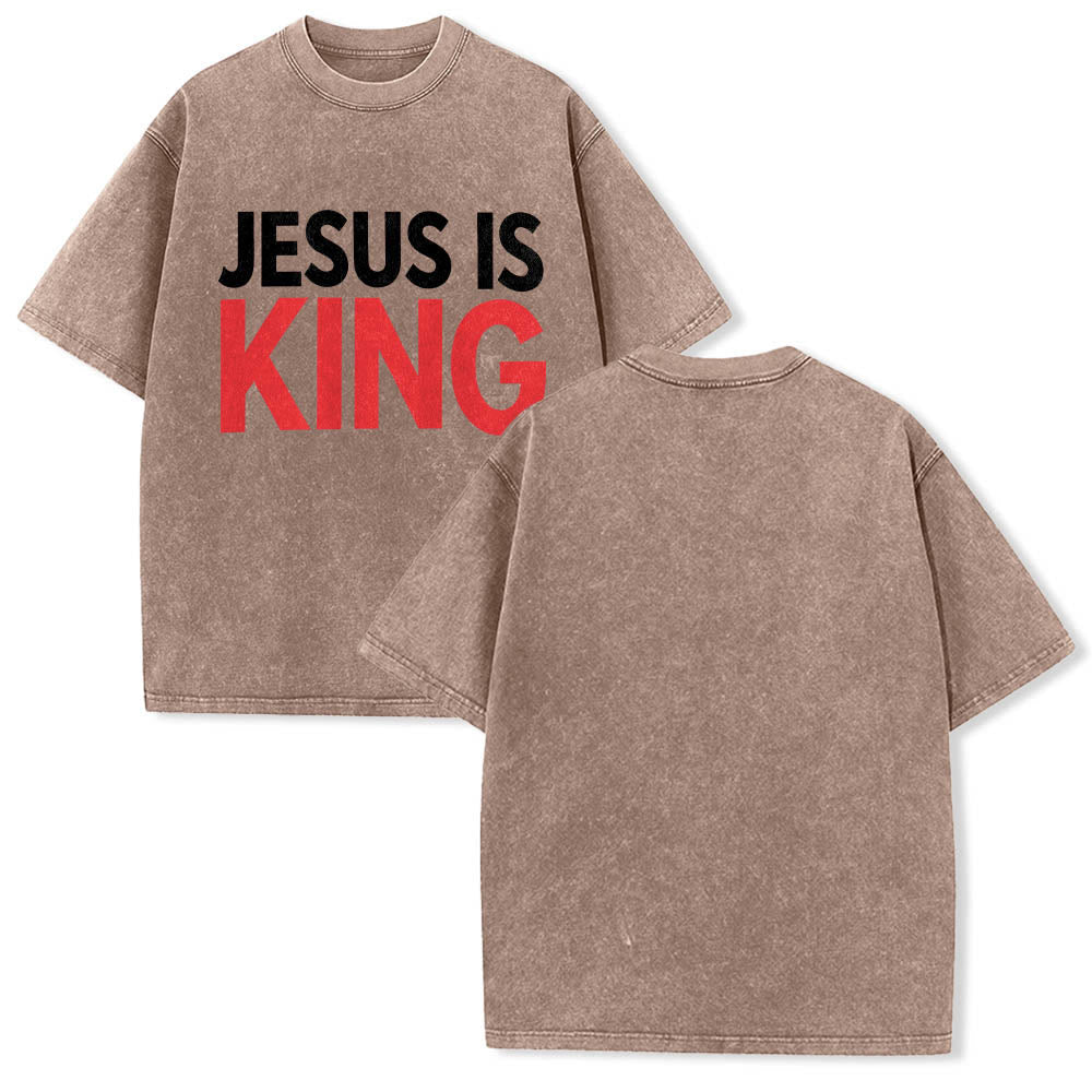 Christianartworkshop Two Tier Bold Block Jesus Is King Front Typography Print Washed T鈥慡hirt