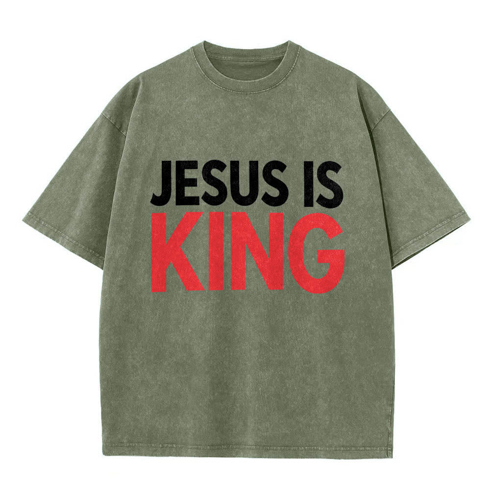 Christianartworkshop Two Tier Bold Block Jesus Is King Front Typography Print Washed T鈥慡hirt