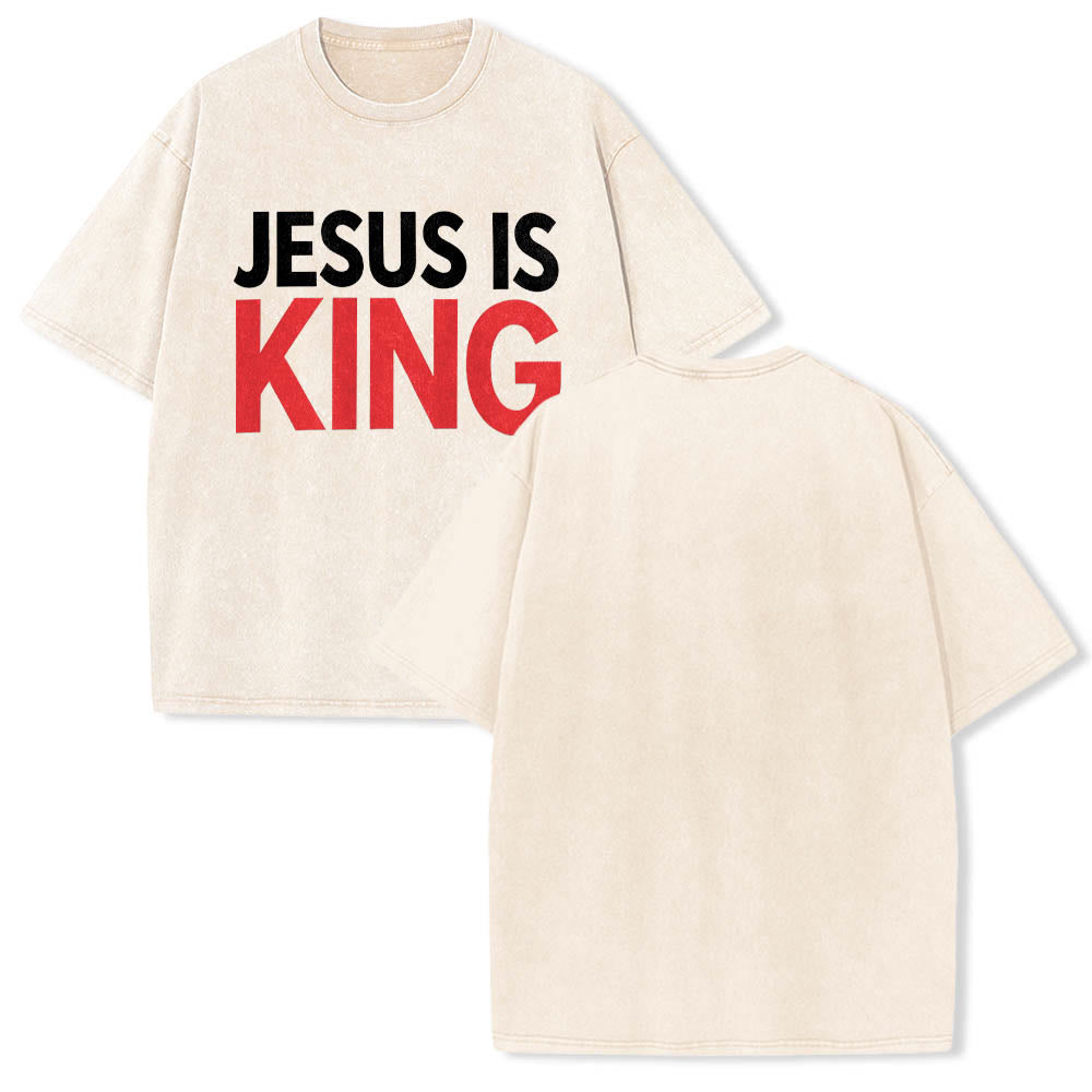 Christianartworkshop Two Tier Bold Block Jesus Is King Front Typography Print Washed T鈥慡hirt