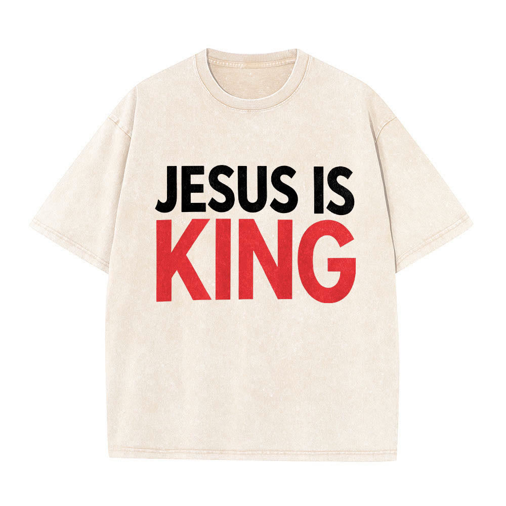 Christianartworkshop Two Tier Bold Block Jesus Is King Front Typography Print Washed T鈥慡hirt