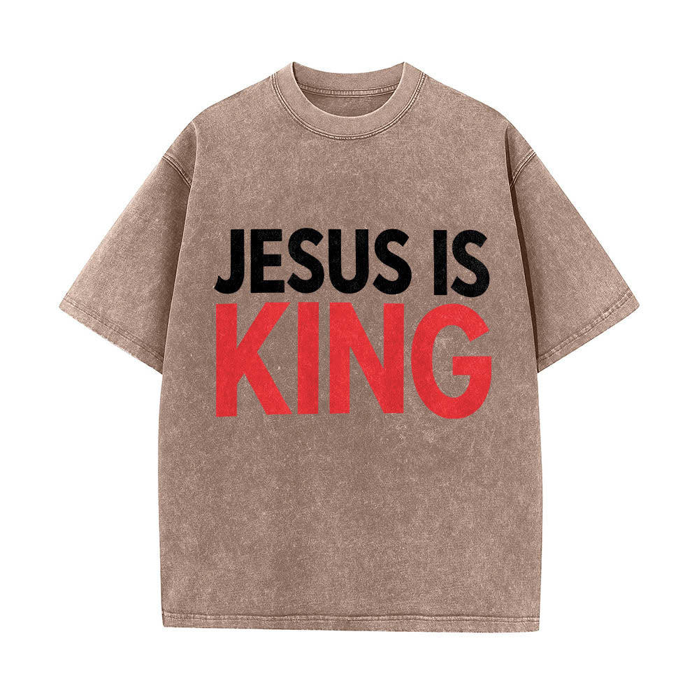 Christianartworkshop Two Tier Bold Block Jesus Is King Front Typography Print Washed T鈥慡hirt