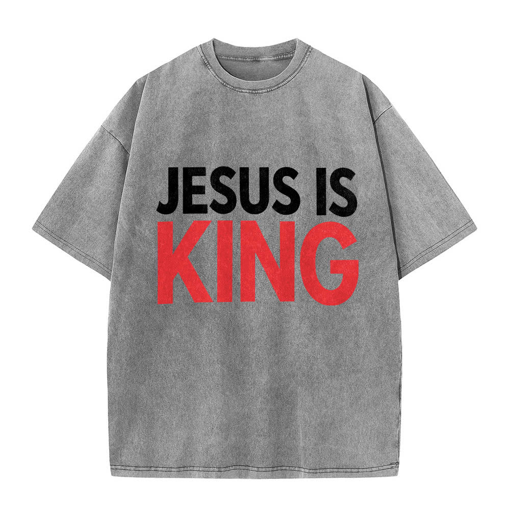 Christianartworkshop Two Tier Bold Block Jesus Is King Front Typography Print Washed T鈥慡hirt