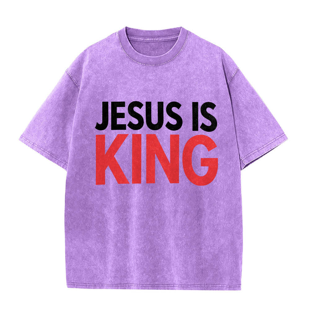 Christianartworkshop Two Tier Bold Block Jesus Is King Front Typography Print Washed T鈥慡hirt
