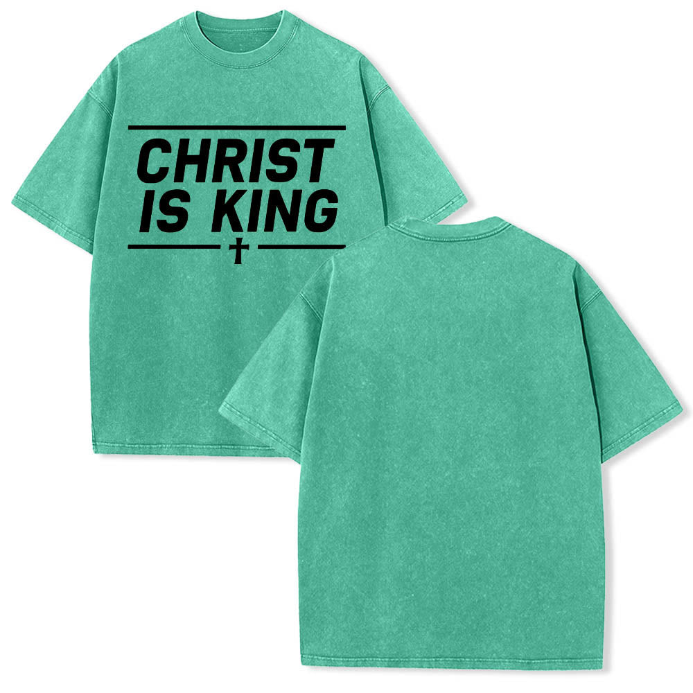 Christianartworkshop Double Horizontal Line Framed Christ Is King Centered Cross Front Print Washed T鈥慡hirt