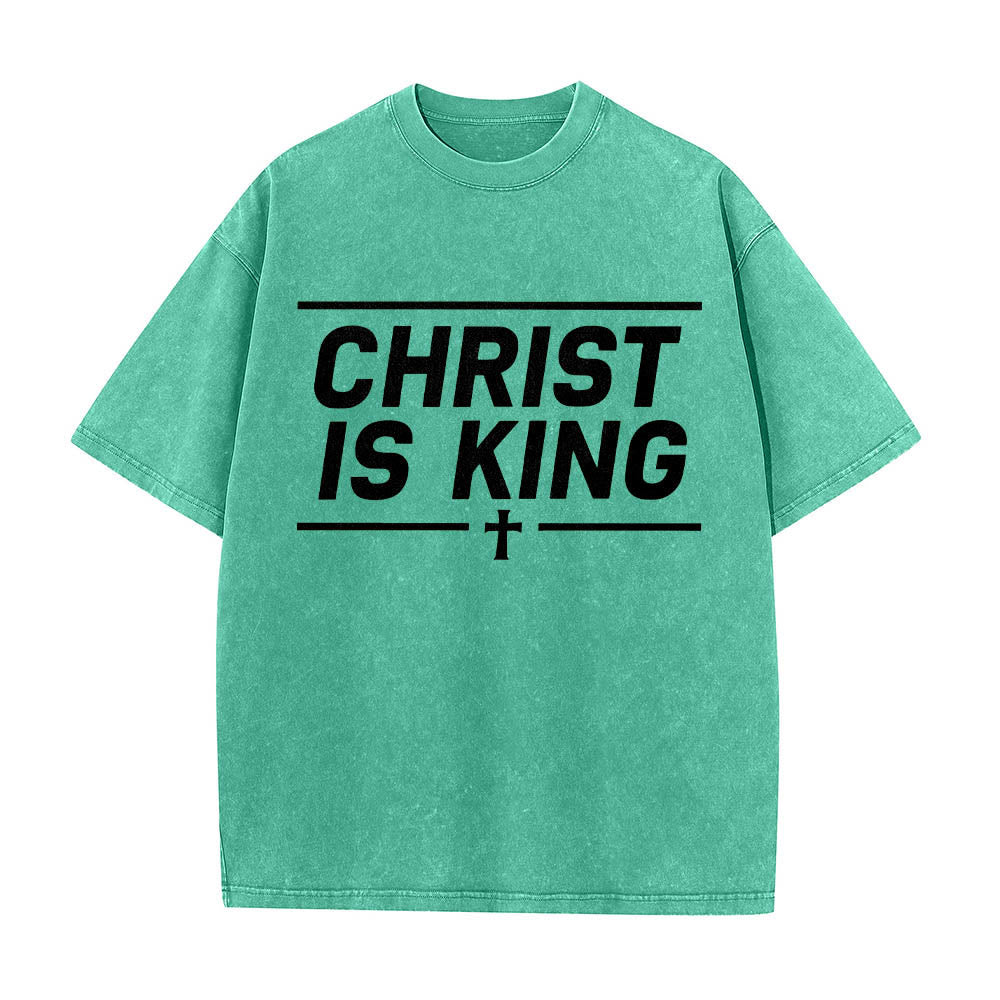 Christianartworkshop Double Horizontal Line Framed Christ Is King Centered Cross Front Print Washed T鈥慡hirt