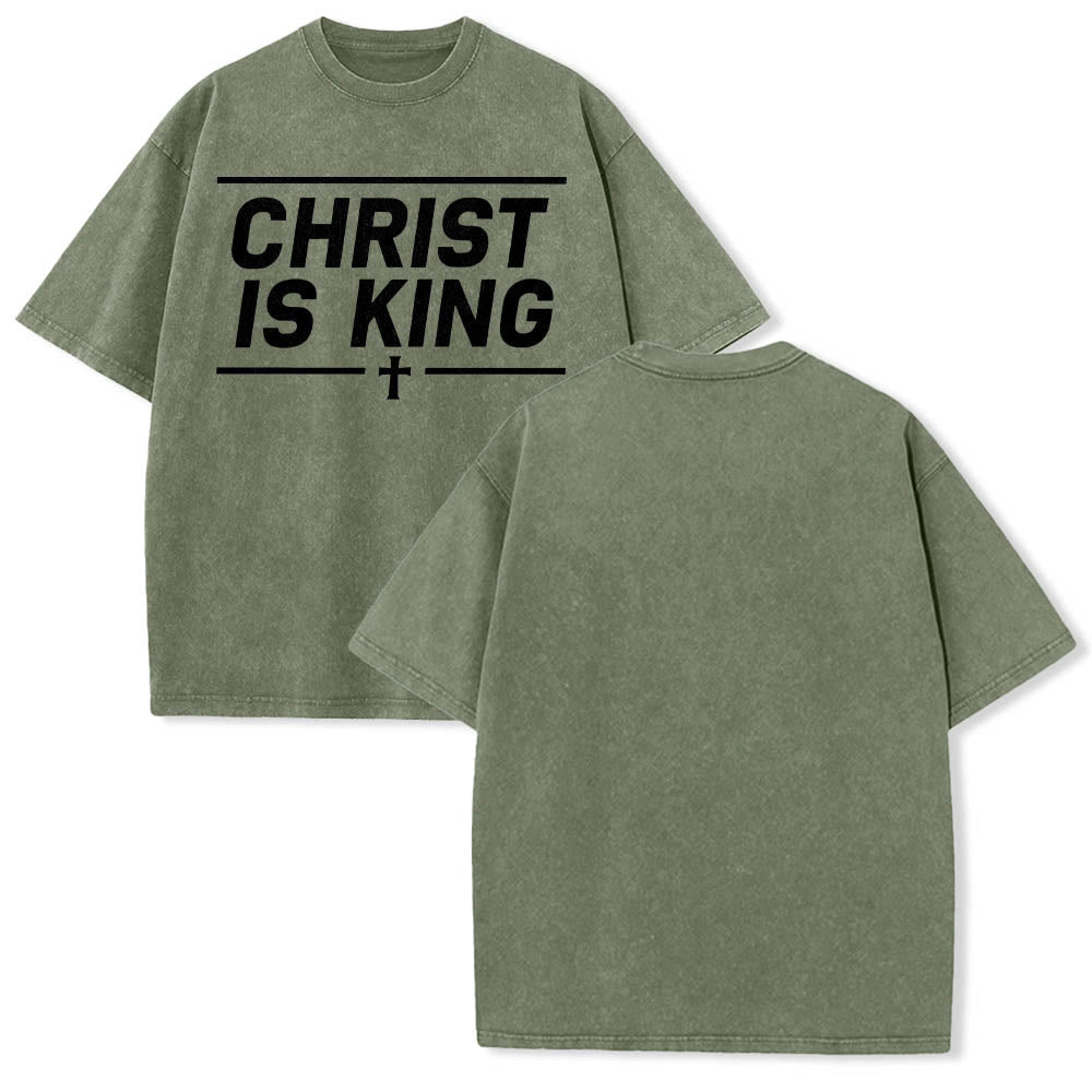 Christianartworkshop Double Horizontal Line Framed Christ Is King Centered Cross Front Print Washed T鈥慡hirt