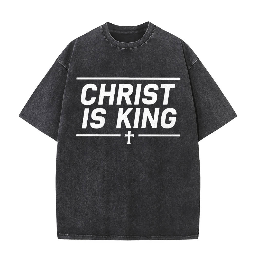 Christianartworkshop Double Horizontal Line Framed Christ Is King Centered Cross Front Print Washed T鈥慡hirt