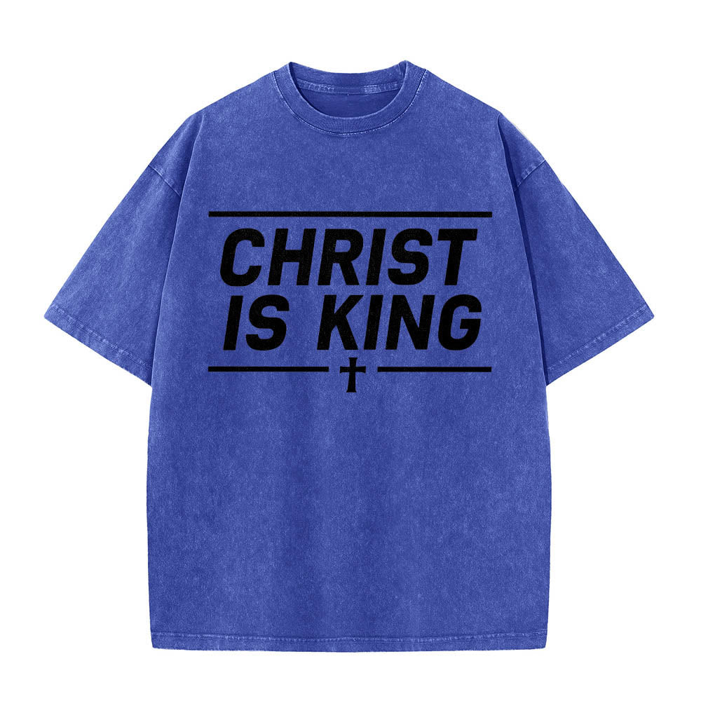 Christianartworkshop Double Horizontal Line Framed Christ Is King Centered Cross Front Print Washed T鈥慡hirt