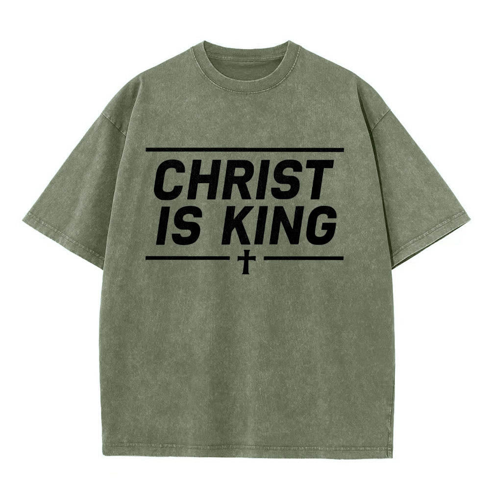 Christianartworkshop Double Horizontal Line Framed Christ Is King Centered Cross Front Print Washed T鈥慡hirt