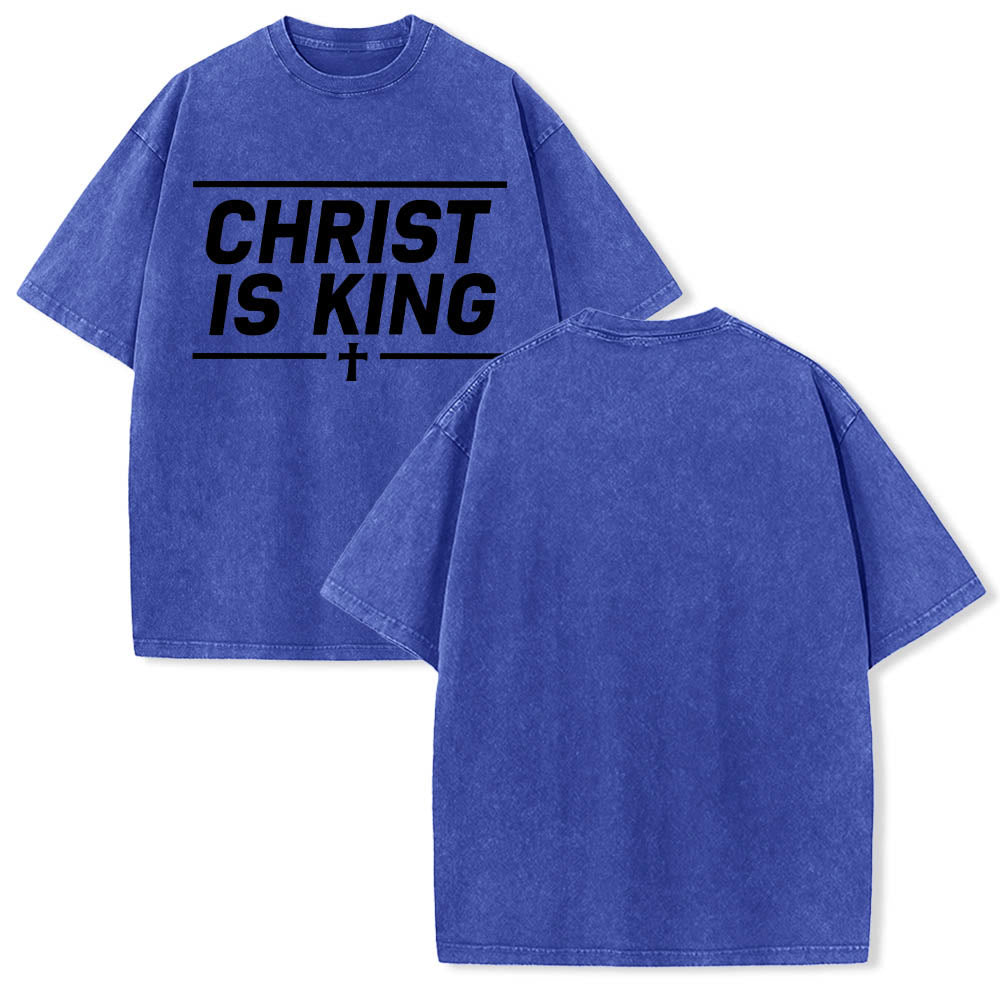 Christianartworkshop Double Horizontal Line Framed Christ Is King Centered Cross Front Print Washed T鈥慡hirt
