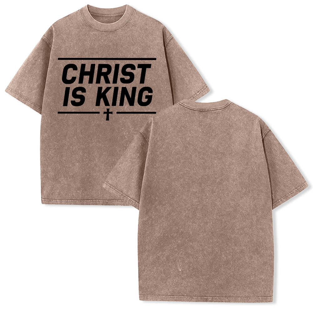 Christianartworkshop Double Horizontal Line Framed Christ Is King Centered Cross Front Print Washed T鈥慡hirt