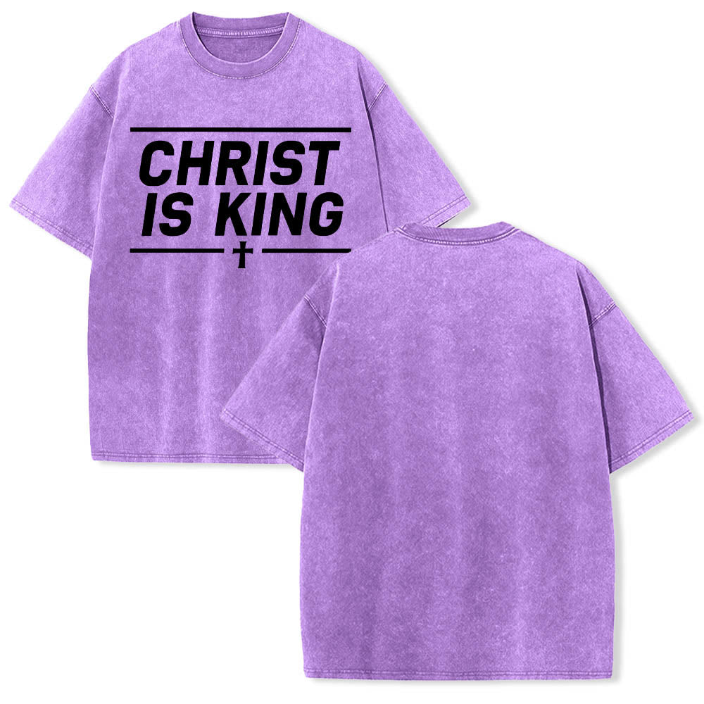 Christianartworkshop Double Horizontal Line Framed Christ Is King Centered Cross Front Print Washed T鈥慡hirt