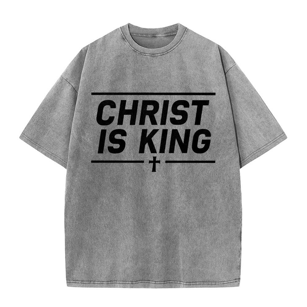 Christianartworkshop Double Horizontal Line Framed Christ Is King Centered Cross Front Print Washed T鈥慡hirt