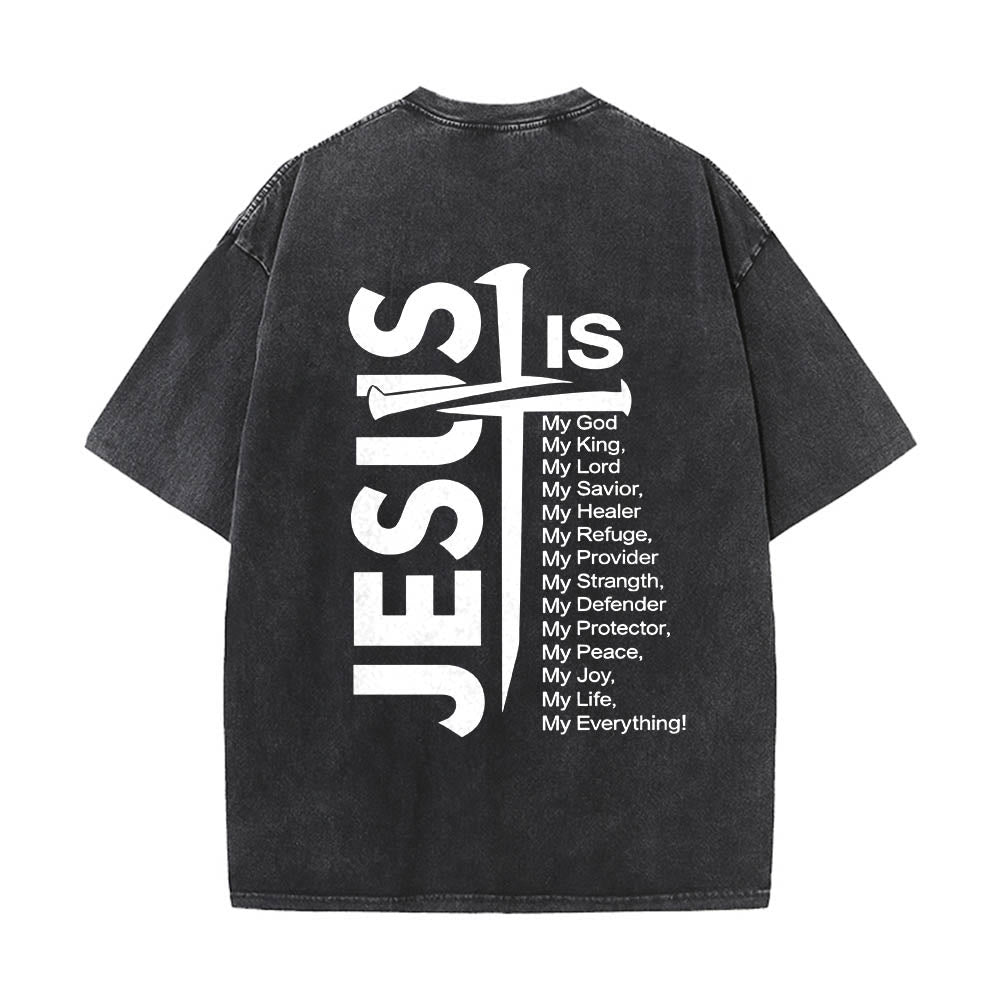 Christianartworkshop Front Mini Emblem Back Large Jesus Cross Attribute List Dual-Side Print Washed T鈥慡hirt