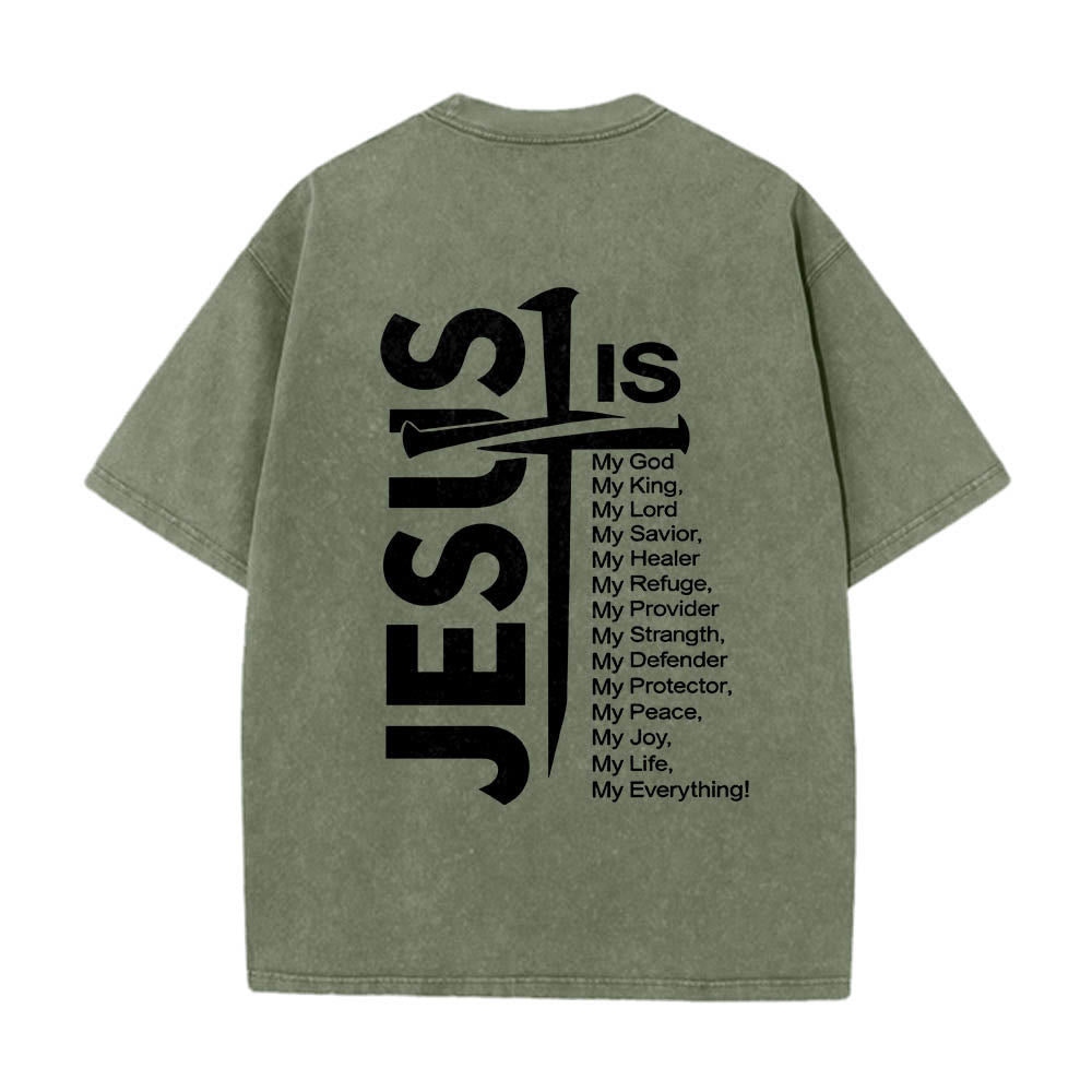 Christianartworkshop Front Mini Emblem Back Large Jesus Cross Attribute List Dual-Side Print Washed T鈥慡hirt