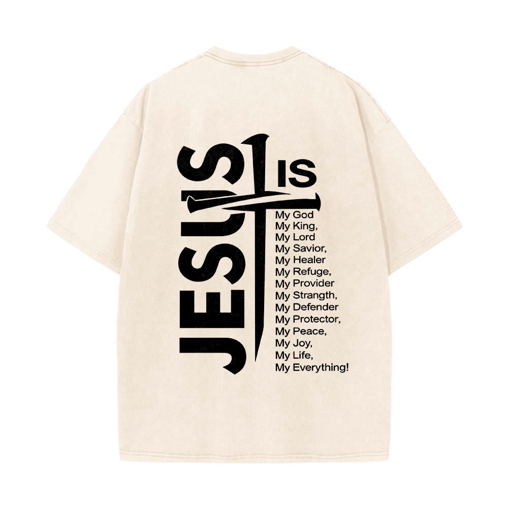 Christianartworkshop Front Mini Emblem Back Large Jesus Cross Attribute List Dual-Side Print Washed T鈥慡hirt